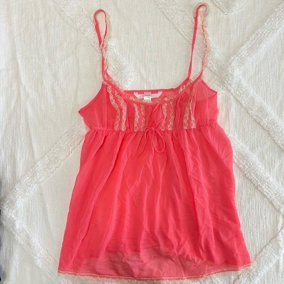 VTG Y2K Victoria Secret babydoll lingerie sheer lace silky pink size L coquette - Picture 2 of 11